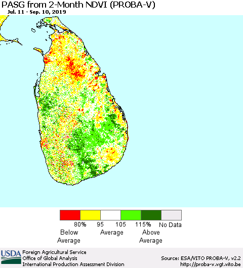 Sri Lanka PASG from 2-Month NDVI (PROBA-V) Thematic Map For 9/1/2019 - 9/10/2019