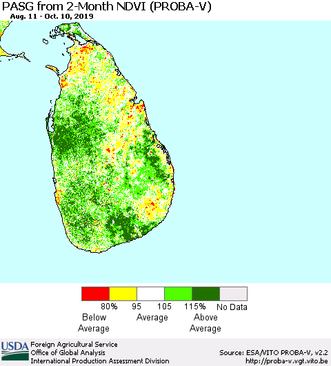Sri Lanka PASG from 2-Month NDVI (PROBA-V) Thematic Map For 10/1/2019 - 10/10/2019