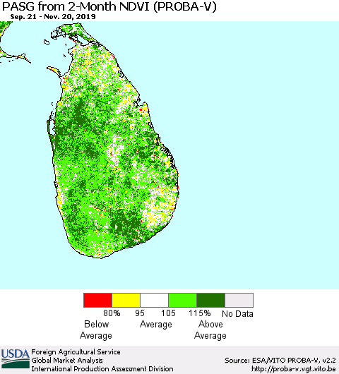 Sri Lanka PASG from 2-Month NDVI (PROBA-V) Thematic Map For 11/11/2019 - 11/20/2019