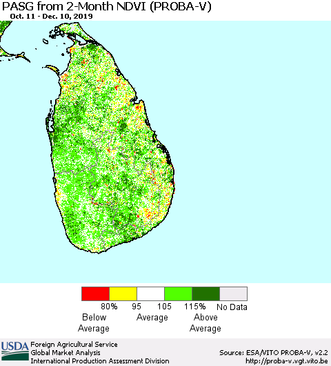 Sri Lanka PASG from 2-Month NDVI (PROBA-V) Thematic Map For 12/1/2019 - 12/10/2019
