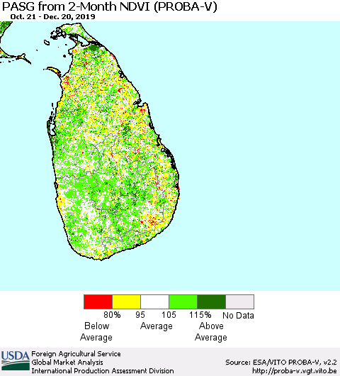 Sri Lanka PASG from 2-Month NDVI (PROBA-V) Thematic Map For 12/11/2019 - 12/20/2019