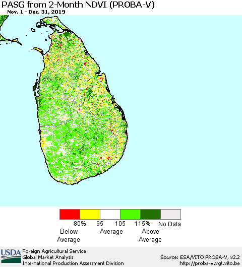 Sri Lanka PASG from 2-Month NDVI (PROBA-V) Thematic Map For 12/21/2019 - 12/31/2019