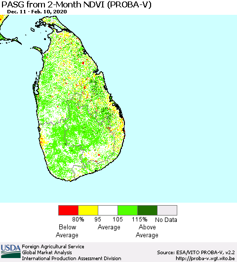 Sri Lanka PASG from 2-Month NDVI (PROBA-V) Thematic Map For 2/1/2020 - 2/10/2020