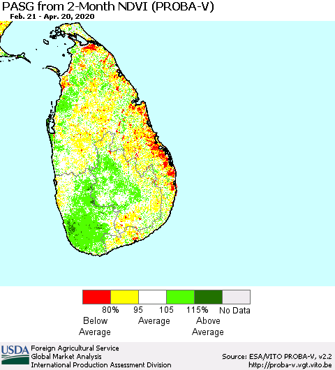 Sri Lanka PASG from 2-Month NDVI (PROBA-V) Thematic Map For 4/11/2020 - 4/20/2020
