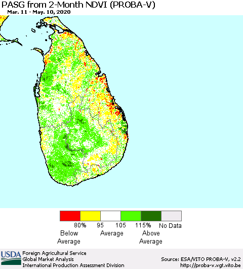 Sri Lanka PASG from 2-Month NDVI (PROBA-V) Thematic Map For 5/1/2020 - 5/10/2020
