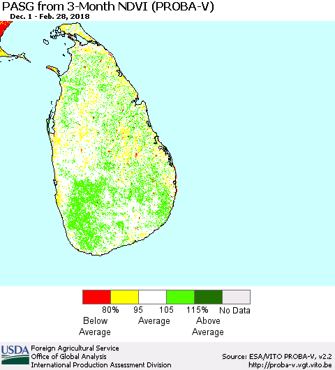 Sri Lanka PASG from 3-Month NDVI (PROBA-V) Thematic Map For 2/21/2018 - 2/28/2018