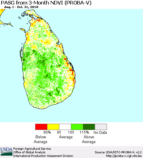 Sri Lanka PASG from 3-Month NDVI (PROBA-V) Thematic Map For 10/21/2018 - 10/31/2018