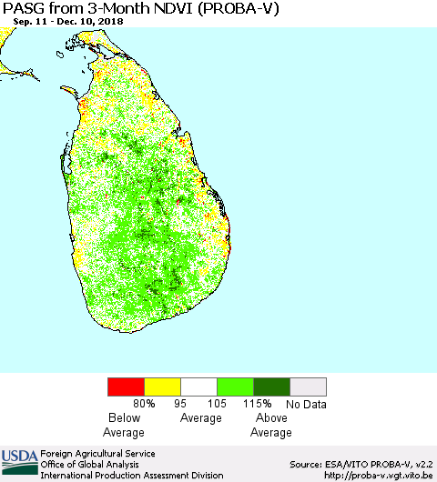 Sri Lanka PASG from 3-Month NDVI (PROBA-V) Thematic Map For 12/1/2018 - 12/10/2018