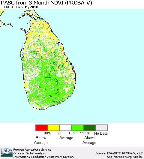 Sri Lanka PASG from 3-Month NDVI (PROBA-V) Thematic Map For 12/21/2018 - 12/31/2018