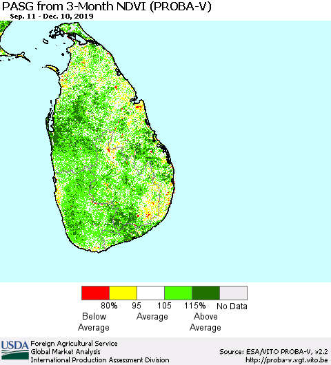 Sri Lanka PASG from 3-Month NDVI (PROBA-V) Thematic Map For 12/1/2019 - 12/10/2019