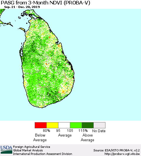 Sri Lanka PASG from 3-Month NDVI (PROBA-V) Thematic Map For 12/11/2019 - 12/20/2019