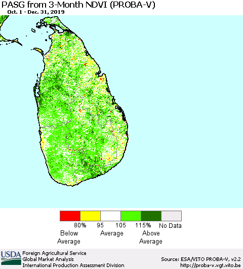 Sri Lanka PASG from 3-Month NDVI (PROBA-V) Thematic Map For 12/21/2019 - 12/31/2019