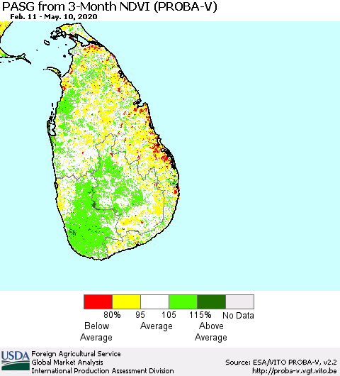 Sri Lanka PASG from 3-Month NDVI (PROBA-V) Thematic Map For 5/1/2020 - 5/10/2020