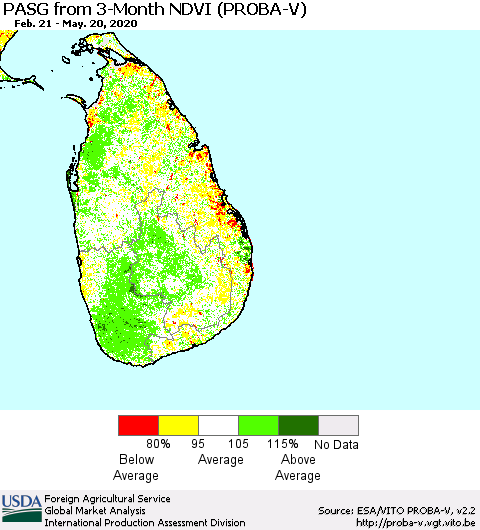 Sri Lanka PASG from 3-Month NDVI (PROBA-V) Thematic Map For 5/11/2020 - 5/20/2020