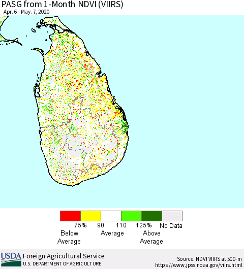 Sri Lanka PASG from 1-Month NDVI (VIIRS) Thematic Map For 5/1/2020 - 5/10/2020