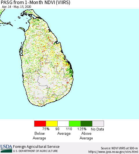 Sri Lanka PASG from 1-Month NDVI (VIIRS) Thematic Map For 5/11/2020 - 5/20/2020