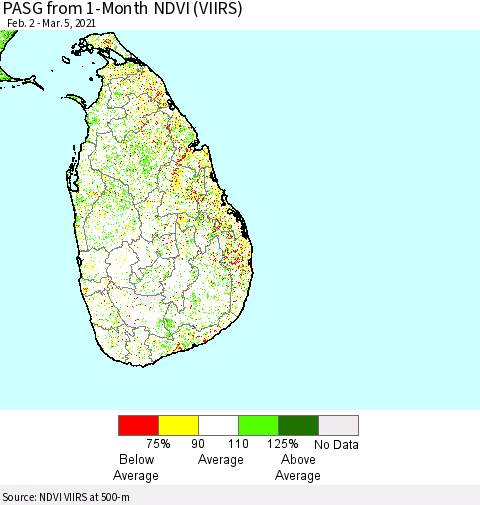 Sri Lanka PASG from 1-Month NDVI (VIIRS) Thematic Map For 2/26/2021 - 3/5/2021