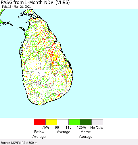 Sri Lanka PASG from 1-Month NDVI (VIIRS) Thematic Map For 3/14/2021 - 3/21/2021