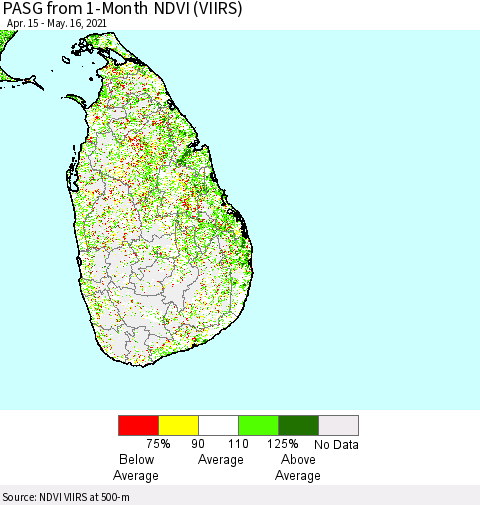 Sri Lanka PASG from 1-Month NDVI (VIIRS) Thematic Map For 5/9/2021 - 5/16/2021