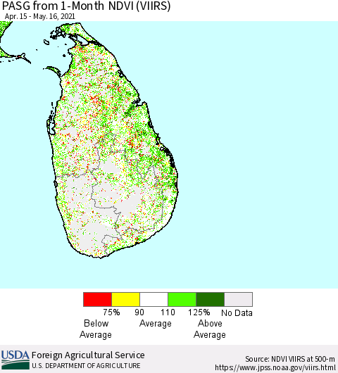 Sri Lanka PASG from 1-Month NDVI (VIIRS) Thematic Map For 5/11/2021 - 5/20/2021