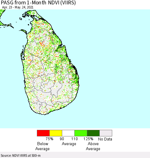 Sri Lanka PASG from 1-Month NDVI (VIIRS) Thematic Map For 5/17/2021 - 5/24/2021