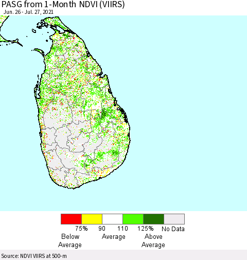 Sri Lanka PASG from 1-Month NDVI (VIIRS) Thematic Map For 7/20/2021 - 7/27/2021