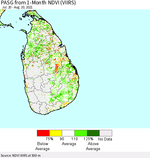 Sri Lanka PASG from 1-Month NDVI (VIIRS) Thematic Map For 8/13/2021 - 8/20/2021