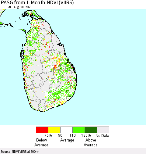 Sri Lanka PASG from 1-Month NDVI (VIIRS) Thematic Map For 8/21/2021 - 8/28/2021