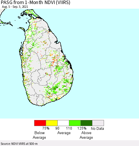 Sri Lanka PASG from 1-Month NDVI (VIIRS) Thematic Map For 8/29/2021 - 9/5/2021