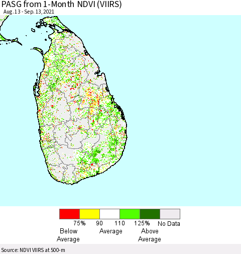 Sri Lanka PASG from 1-Month NDVI (VIIRS) Thematic Map For 9/6/2021 - 9/13/2021