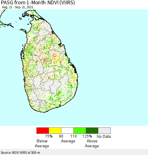Sri Lanka PASG from 1-Month NDVI (VIIRS) Thematic Map For 9/14/2021 - 9/21/2021