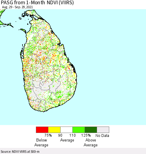 Sri Lanka PASG from 1-Month NDVI (VIIRS) Thematic Map For 9/22/2021 - 9/29/2021