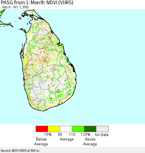 Sri Lanka PASG from 1-Month NDVI (VIIRS) Thematic Map For 9/30/2021 - 10/7/2021