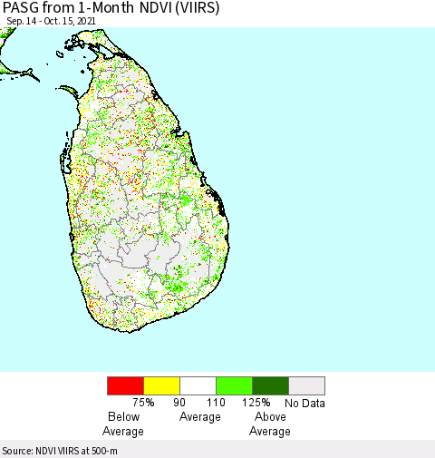 Sri Lanka PASG from 1-Month NDVI (VIIRS) Thematic Map For 10/8/2021 - 10/15/2021