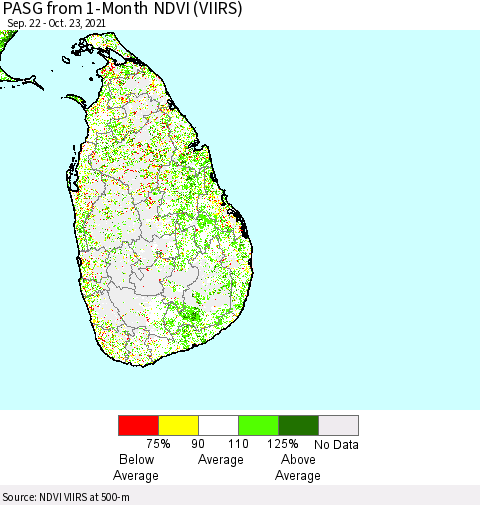 Sri Lanka PASG from 1-Month NDVI (VIIRS) Thematic Map For 10/16/2021 - 10/23/2021