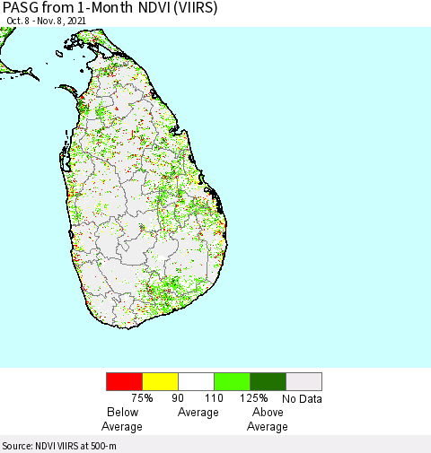 Sri Lanka PASG from 1-Month NDVI (VIIRS) Thematic Map For 11/1/2021 - 11/8/2021