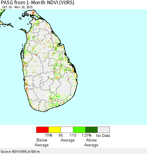 Sri Lanka PASG from 1-Month NDVI (VIIRS) Thematic Map For 11/9/2021 - 11/16/2021