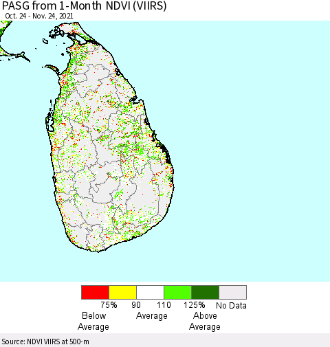 Sri Lanka PASG from 1-Month NDVI (VIIRS) Thematic Map For 11/17/2021 - 11/24/2021