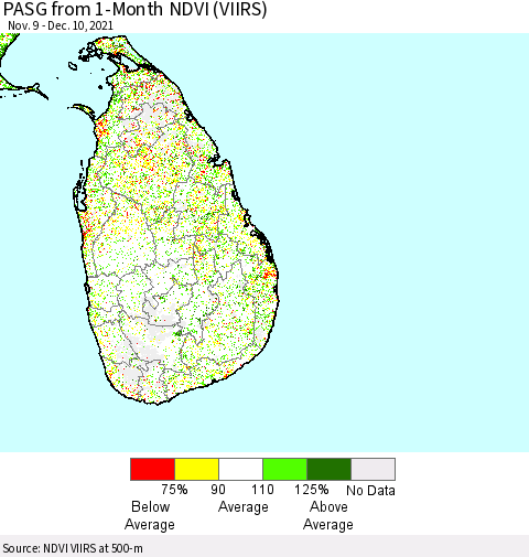 Sri Lanka PASG from 1-Month NDVI (VIIRS) Thematic Map For 12/1/2021 - 12/10/2021