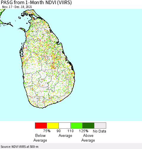 Sri Lanka PASG from 1-Month NDVI (VIIRS) Thematic Map For 12/11/2021 - 12/18/2021