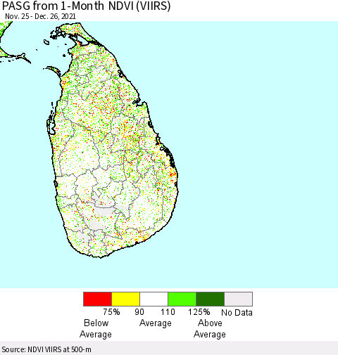 Sri Lanka PASG from 1-Month NDVI (VIIRS) Thematic Map For 12/19/2021 - 12/26/2021