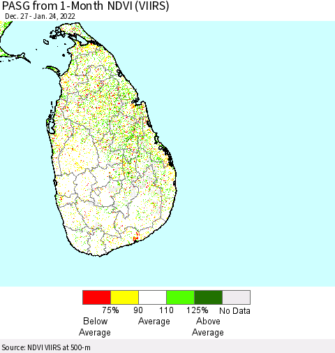 Sri Lanka PASG from 1-Month NDVI (VIIRS) Thematic Map For 1/17/2022 - 1/24/2022