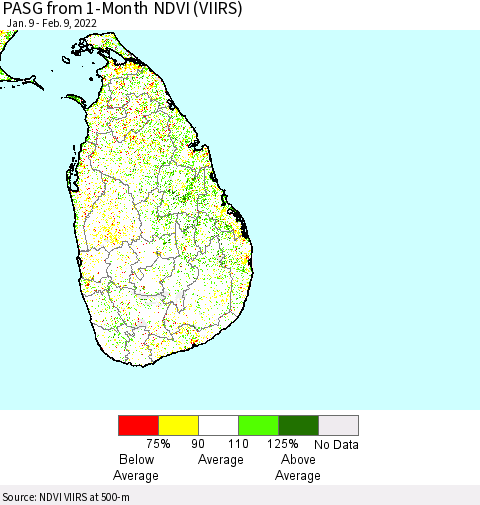 Sri Lanka PASG from 1-Month NDVI (VIIRS) Thematic Map For 2/2/2022 - 2/9/2022