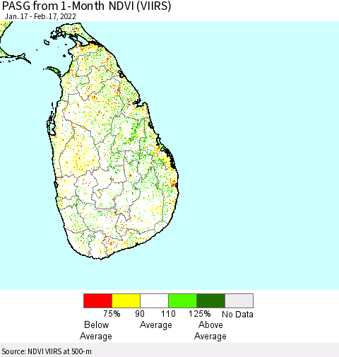 Sri Lanka PASG from 1-Month NDVI (VIIRS) Thematic Map For 2/10/2022 - 2/17/2022