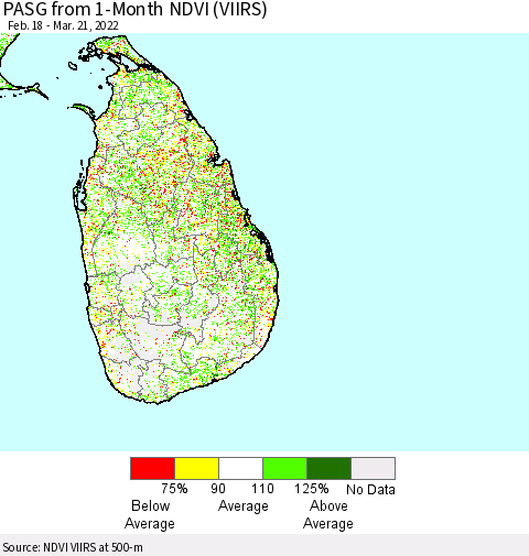 Sri Lanka PASG from 1-Month NDVI (VIIRS) Thematic Map For 3/14/2022 - 3/21/2022