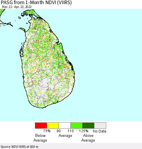 Sri Lanka PASG from 1-Month NDVI (VIIRS) Thematic Map For 4/15/2022 - 4/22/2022