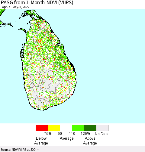 Sri Lanka PASG from 1-Month NDVI (VIIRS) Thematic Map For 5/1/2022 - 5/8/2022