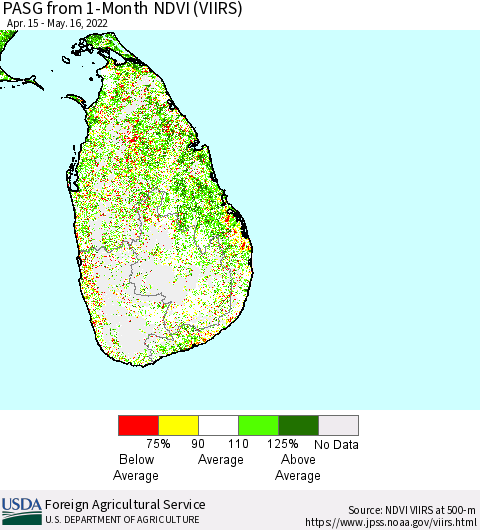 Sri Lanka PASG from 1-Month NDVI (VIIRS) Thematic Map For 5/11/2022 - 5/20/2022