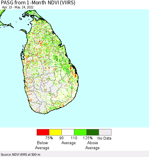 Sri Lanka PASG from 1-Month NDVI (VIIRS) Thematic Map For 5/17/2022 - 5/24/2022