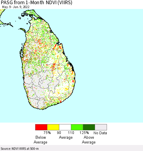 Sri Lanka PASG from 1-Month NDVI (VIIRS) Thematic Map For 6/2/2022 - 6/9/2022